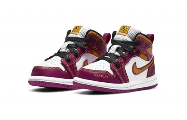 Nike Air Jordan 1 Mid Tops Td Sko Til Børn Lilla Hvid Gul