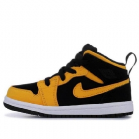 Nike Air Jordan 1 Mid Tops Td Sko Til Børn Sort Gul