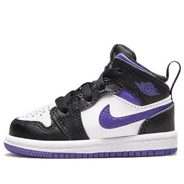 Nike Air Jordan 1 Mid Tops Td Sko Til Børn Sort Hvid Lilla