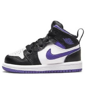 Nike Air Jordan 1 Mid Tops Td Sko Til Børn Sort Hvid Lilla