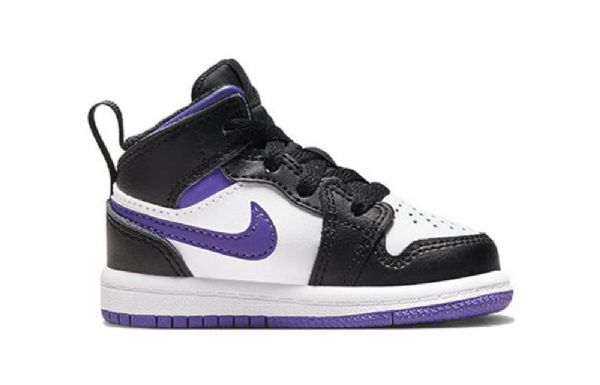 Nike Air Jordan 1 Mid Tops Td Sko Til Børn Sort Hvid Lilla