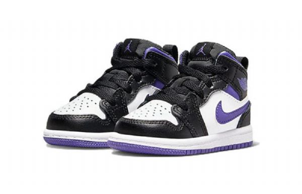 Nike Air Jordan 1 Mid Tops Td Sko Til Børn Sort Hvid Lilla