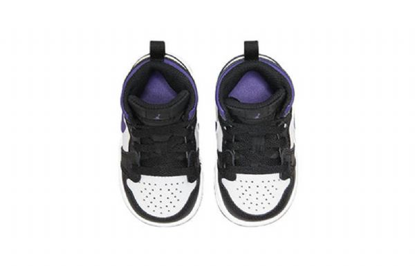 Nike Air Jordan 1 Mid Tops Td Sko Til Børn Sort Hvid Lilla