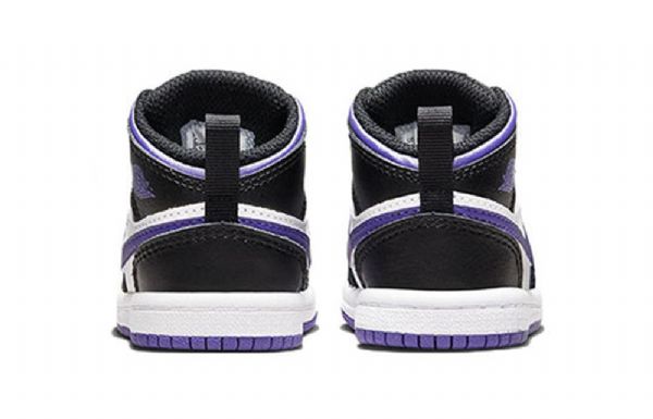 Nike Air Jordan 1 Mid Tops Td Sko Til Børn Sort Hvid Lilla
