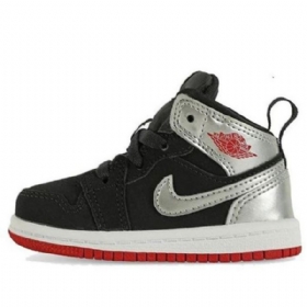 Nike Air Jordan 1 Mid Tops Td Sko Til Børn Sort Sølv