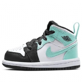 Nike Air Jordan 1 Mid Tops Td Sko Til Børn Sort Turkis