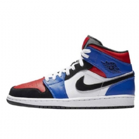 Nike Air Jordan 1 Mid Tops Top 3 Sko Til Mænd Blå Rød Flerfarvet