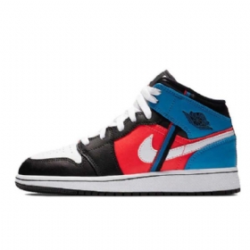 Nike Air Jordan 1 Mid Tops Tri Color Ribbons Sko Til Mænd Flerfarvet
