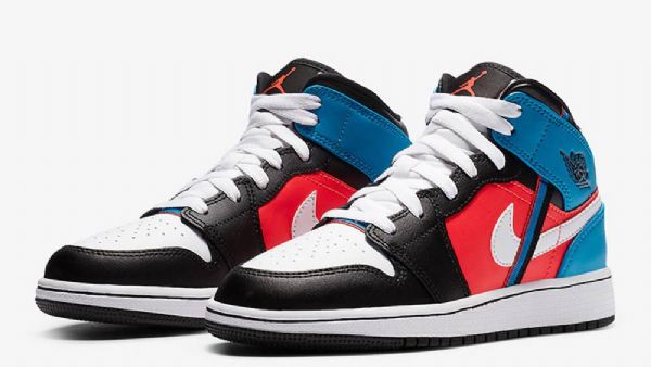 Nike Air Jordan 1 Mid Tops Tri Color Ribbons Sko Til Mænd Flerfarvet