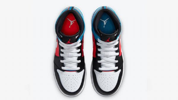 Nike Air Jordan 1 Mid Tops Tri Color Ribbons Sko Til Mænd Flerfarvet
