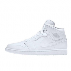 Nike Air Jordan 1 Mid Tops Triple Sko Til Mænd Hvid