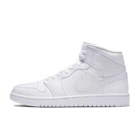 Nike Air Jordan 1 Mid Tops Triple Sko Til Mænd Hvid