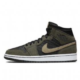 Nike Air Jordan 1 Mid Tops Trooper Sko Til Damer Camouflage Grøn