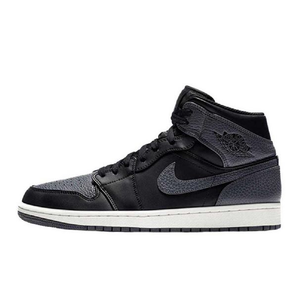 Nike Air Jordan 1 Mid Tops Tumbled Læder Sko Til Mænd Grå