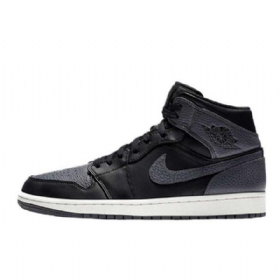 Nike Air Jordan 1 Mid Tops Tumbled Læder Sko Til Mænd Grå