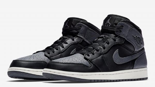 Nike Air Jordan 1 Mid Tops Tumbled Læder Sko Til Mænd Grå