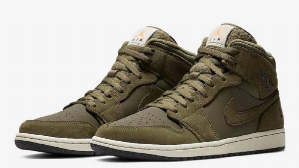 Nike Air Jordan 1 Mid Tops Vintersko Til Mænd Olivengrøn