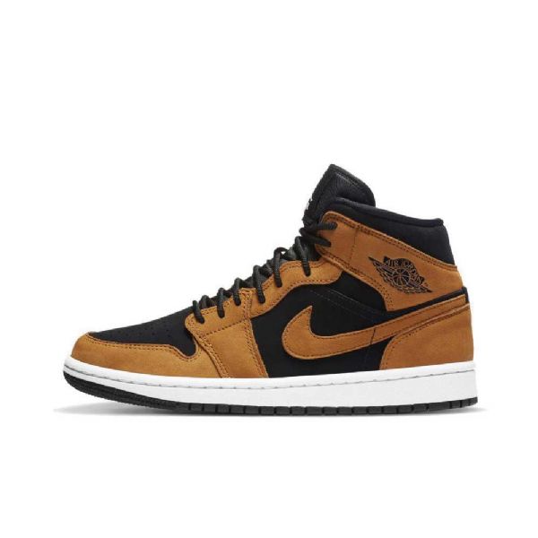 Nike Air Jordan 1 Mid Tops Wheat Sko Til Damer Brun Sort