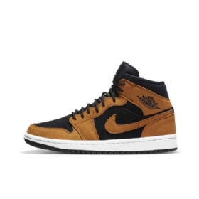 Nike Air Jordan 1 Mid Tops Wheat Sko Til Damer Brun Sort