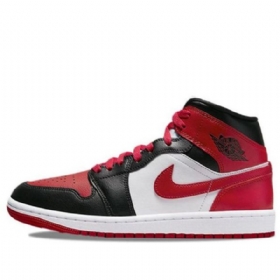Nike Air Jordan 1 Mid Tops Wide Toe Retro Basketball Sko Til Damer Sort Rød