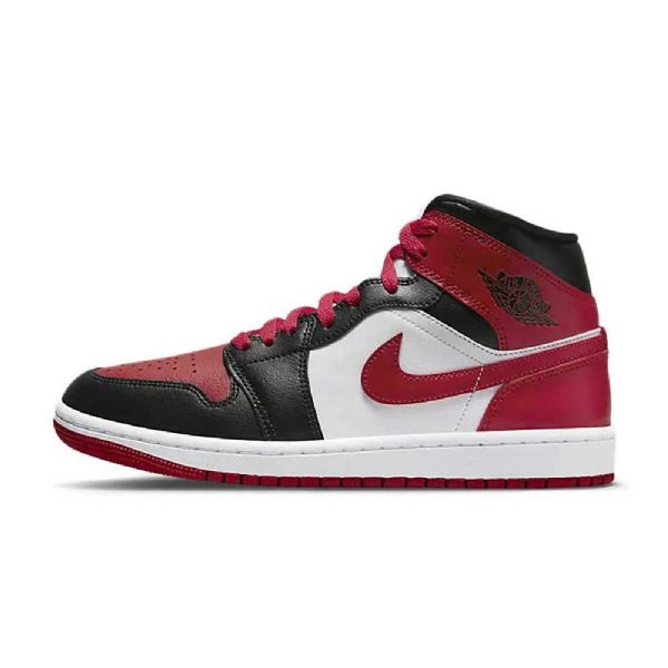 Nike Air Jordan 1 Mid Tops Wide Toe Sko Til Damer Sort Hvid Bourgogne