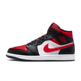 Nike Air Jordan 1 Mid Tops Wide Toe Sko Til Mænd Sort Hvid Rød