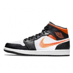 Nike Air Jordan 1 Mid Tops Zig Zag Team Sko Til Mænd Hvid Orange