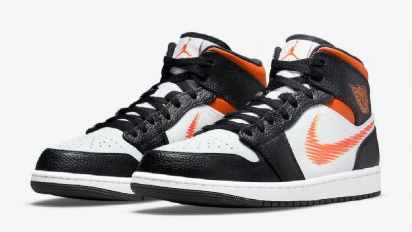 Nike Air Jordan 1 Mid Tops Zig Zag Team Sko Til Mænd Hvid Orange