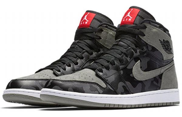 Nike Air Jordan 1 Retro High Overdele Premium Basketball Sko Til Mænd Sort Grå Camouflage