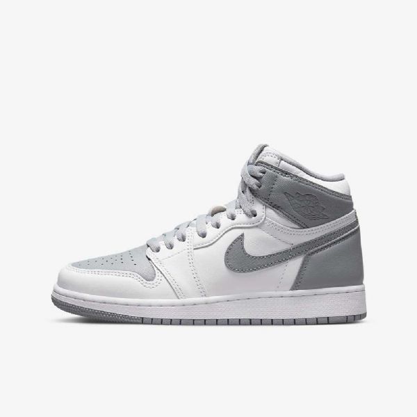 Nike Air Jordan 1 Retro High Tops Og Sko Til Børn Grå Hvid