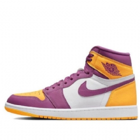 Nike Air Jordan 1 Retro Høje Overdele Og Brotherhood Basketball Sko Til Mænd Lilla Hvid Gul