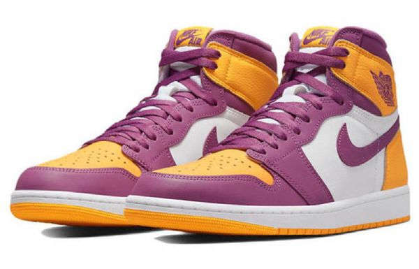 Nike Air Jordan 1 Retro Høje Overdele Og Brotherhood Basketball Sko Til Mænd Lilla Hvid Gul