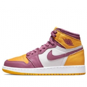 Nike Air Jordan 1 Retro Høje Overdele Og Gs Basketball Sko Til Mænd Gul Lilla Hvid