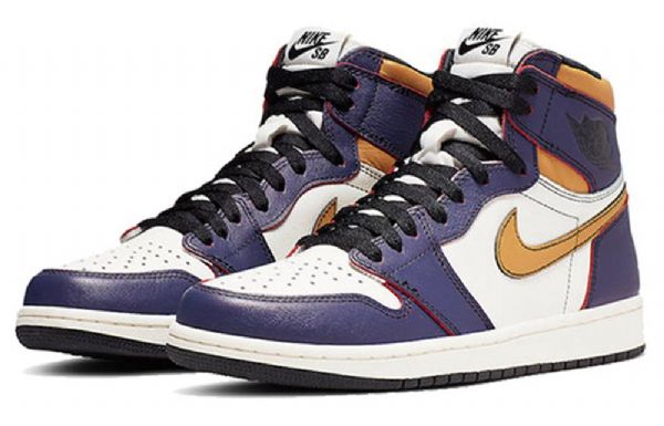 Nike Air Jordan 1 Retro Høje Overdele Sb Basketball Sko Til Mænd Lilla Hvid Gul