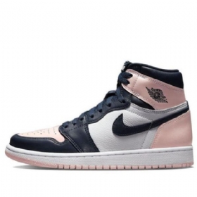 Nike Air Jordan 1 Retro Høje Toppe Og Se Basketball Sko Til Damer Mørkeblå Lyserød Hvid