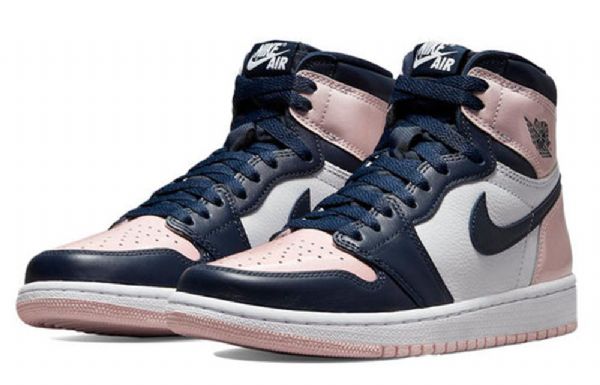 Nike Air Jordan 1 Retro Høje Toppe Og Se Basketball Sko Til Damer Mørkeblå Lyserød Hvid