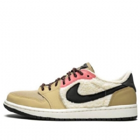 Nike Air Jordan 1 Retro Low Toppe Fleece Basketball Sko Til Damer Beige