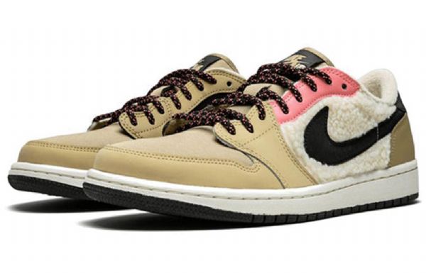 Nike Air Jordan 1 Retro Low Toppe Fleece Basketball Sko Til Damer Beige