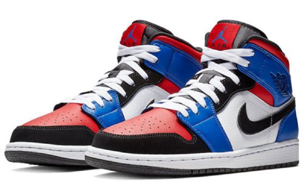 Nike Air Jordan 1 Retro Mid Tops Basketball Sko Til Mænd Sort Hvid Lilla