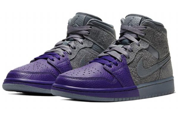 Nike Sheila Rashid Air Jordan 1 Mid Tops Retro Basketball Sko Til Damer Lilla Grå