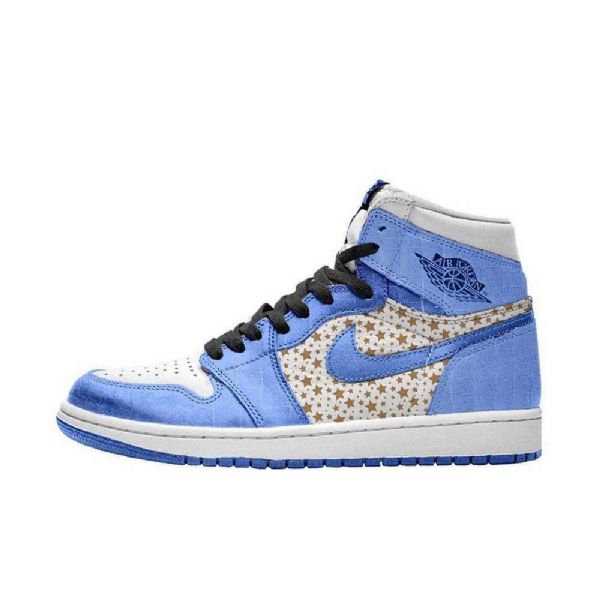 Nike Supreme Jordan 1 High Tops Stars Sko Til Mænd Blå