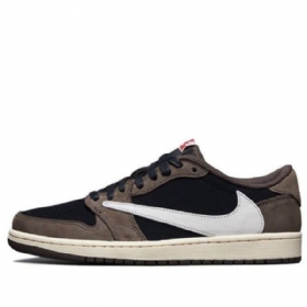 Nike Travis Scott Air Jordan 1 Lave Overdele Retro Basketball Sko Til Mænd Brun Hvid
