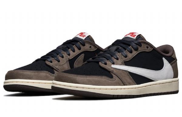 Nike Travis Scott Air Jordan 1 Lave Overdele Retro Basketball Sko Til Mænd Brun Hvid