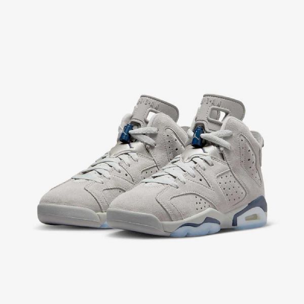 Nike Air Jordan 6 Retro Sko Til Børn Grå Marineblå