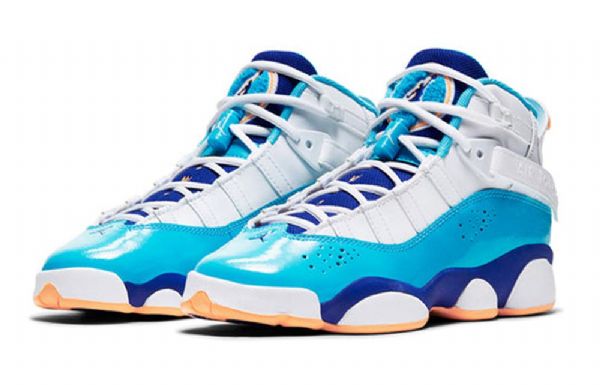 Nike Air Jordan 6 Ringe Gs Basketball Sko Til Mænd Blå Hvid