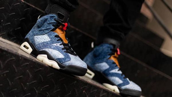 Nike Air Jordan 6 Washed Sko Til Damer Blå