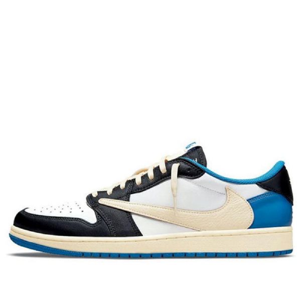 Nike Fragment Design Travis Scott Air Jordan 1 Retro Basketball Sko Til Mænd Blå Khaki Hvid