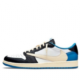 Nike Fragment Design Travis Scott Air Jordan 1 Retro Basketball Sko Til Mænd Blå Khaki Hvid