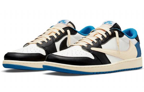 Nike Fragment Design Travis Scott Air Jordan 1 Retro Basketball Sko Til Mænd Blå Khaki Hvid