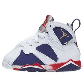 Nike Air Jordan 7 Retro Bt Basketball Sko Til Børn Hvid Blå